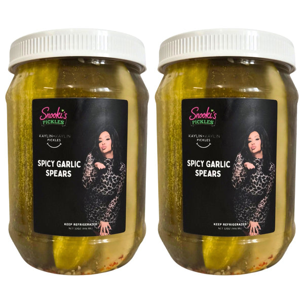 Two jars of Snooki's Spicy Garlic Spears Pickles