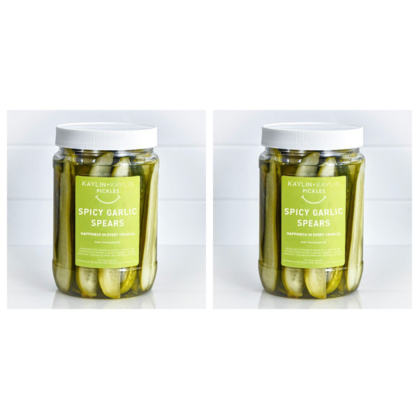 Two jars of Spicy Garlic Spears Pickles